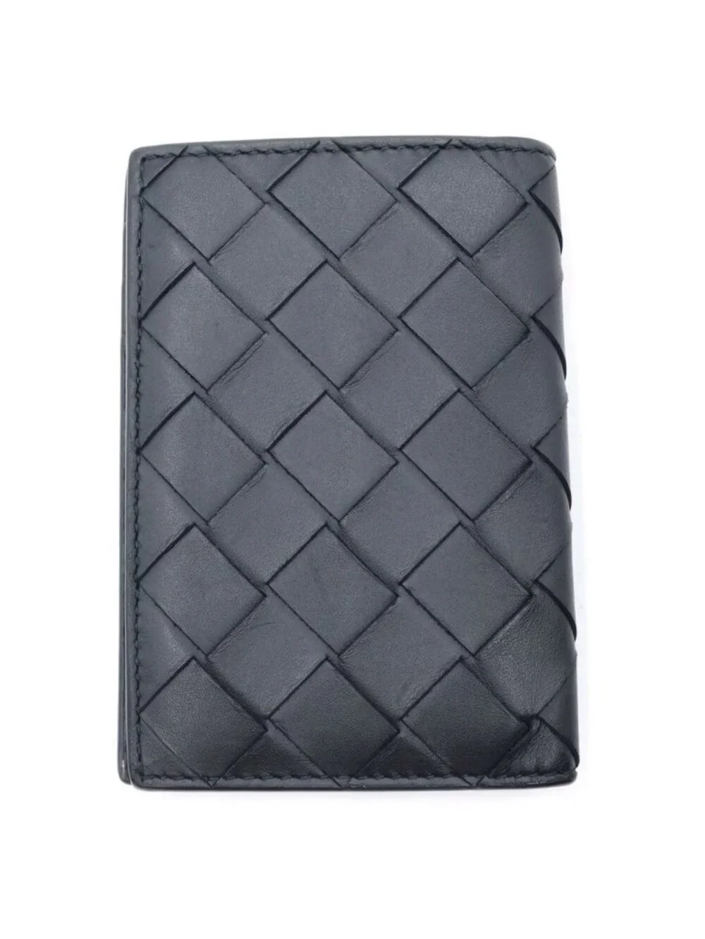Bottega Veneta Intrecciato Bifold Card Case Business Wallet Black Leather